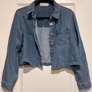 Zara Medium Blue Cropped Denim Jacket
